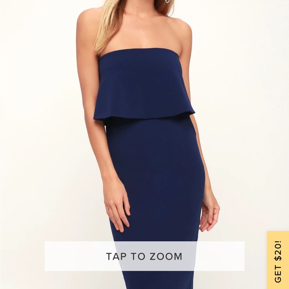 Lulus Lots of Love Navy Blue Strapless Midi Dress - Picture 3 of 7
